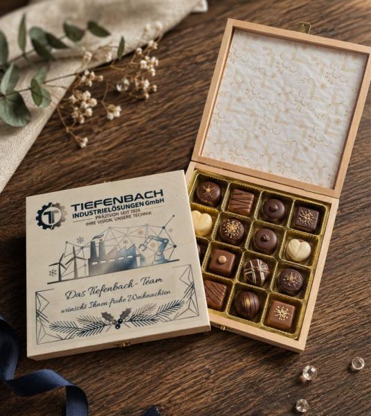 Holzkassette mit Logo Druck für 16 Pralinen